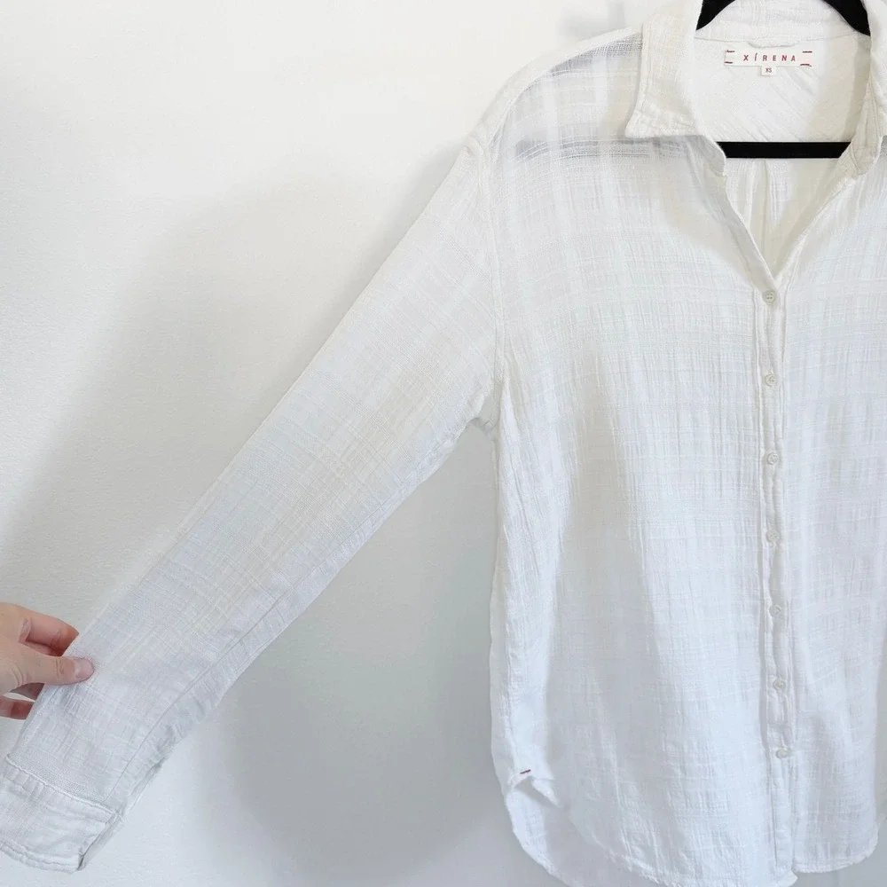 Xirena $209 Button Up Top Size XS Gauze Cotton Minimalist Quiet Luxury
